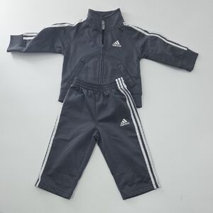 Adidas Kids Tracksuit - Dark Gray with White Stripes